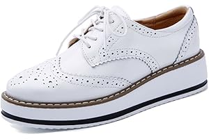 YING LAN Women's Platform Lace-Up Wingtips Square Toe Oxfords Shoe