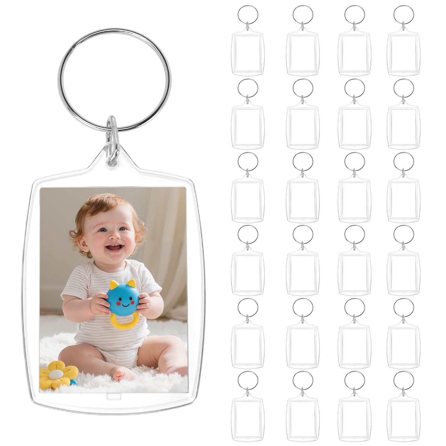 QWORK® 25 Pcs Blank Keyrings for Photos - Clear Acrylic Plastic Photo Keyring for Family Friends Gift Craft - 4 × 5.5cm