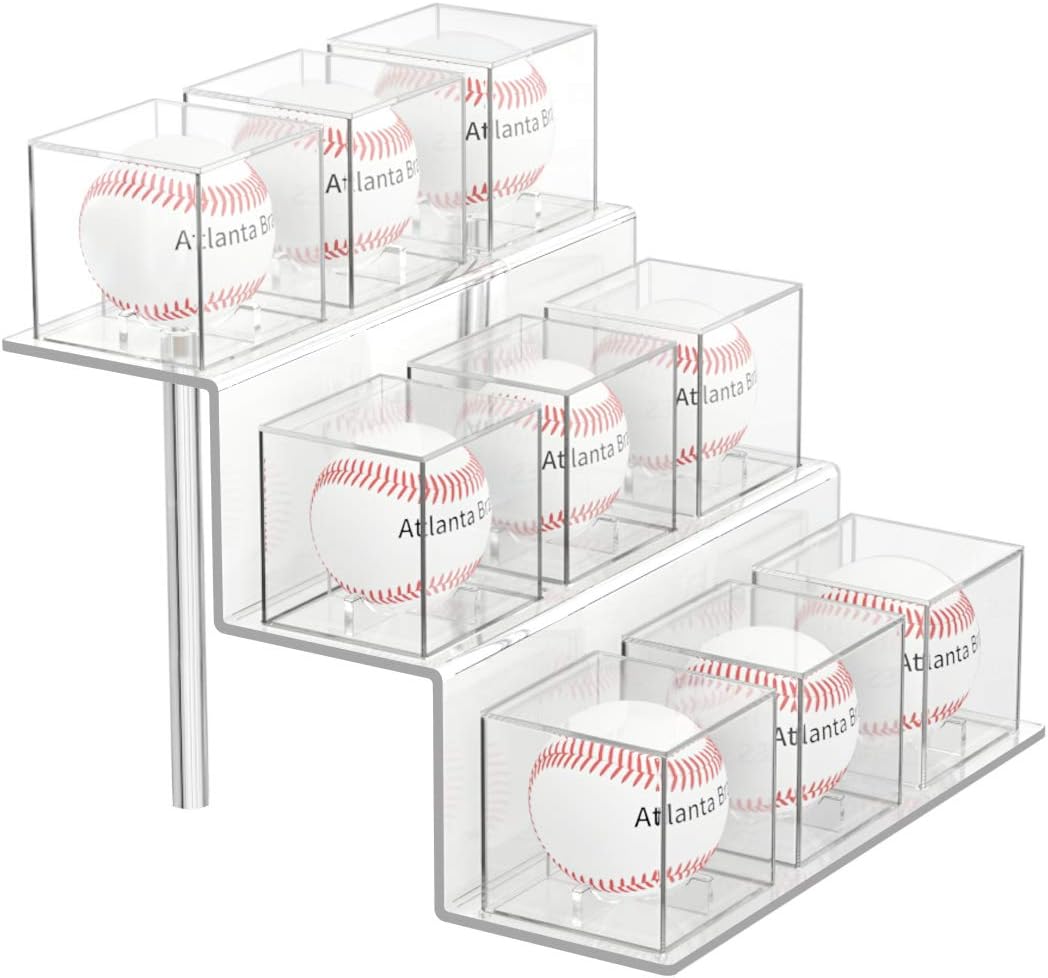 NIUBEE Acrylic Riser Holder for Autographed Baseball Display UV Protected Seat Cubes (9 Cases) : Sports & Outdoors