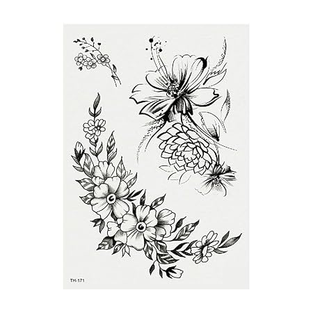 Tzxdbh 2pcs Nouveau Bras De Fleur Croquis De Tatouage Noir