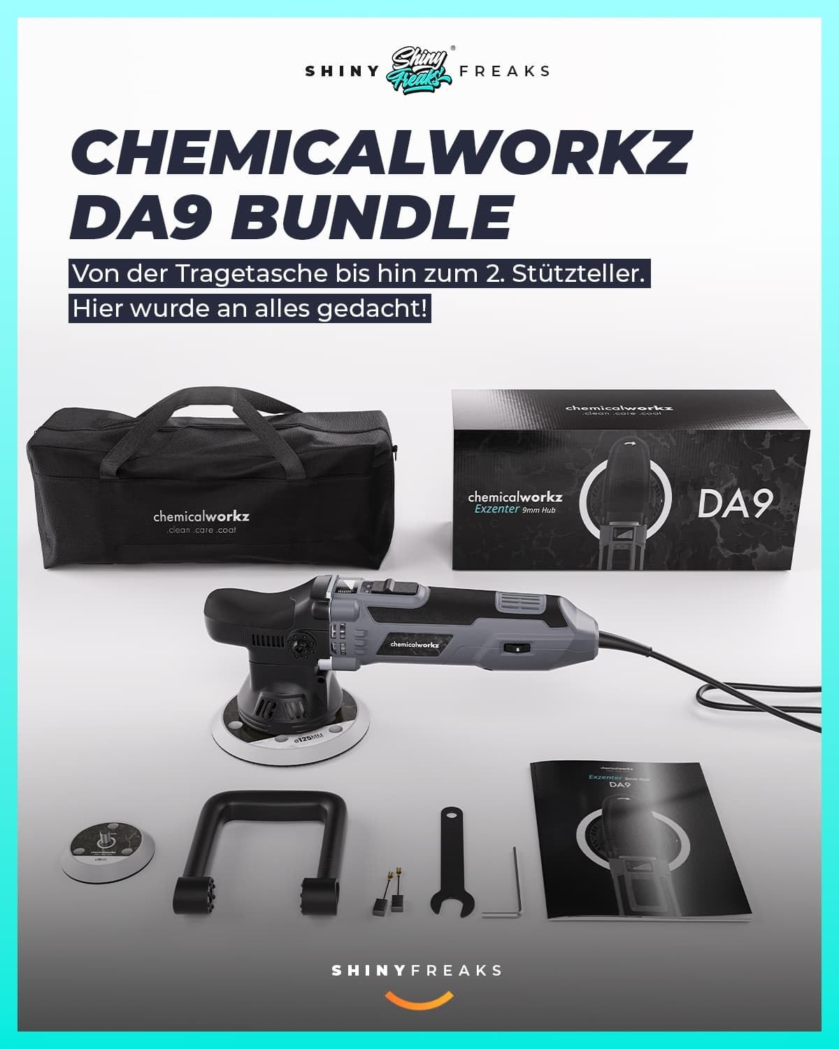 Poliermaschinen Set: chemicalworkz DA9 Exzenter Poliermaschine + Sonax Politur Set + Royal Pads Premium Polierpads + Dr. Wack Versiegelung für Lack + Zubehör | 20-teilig 3