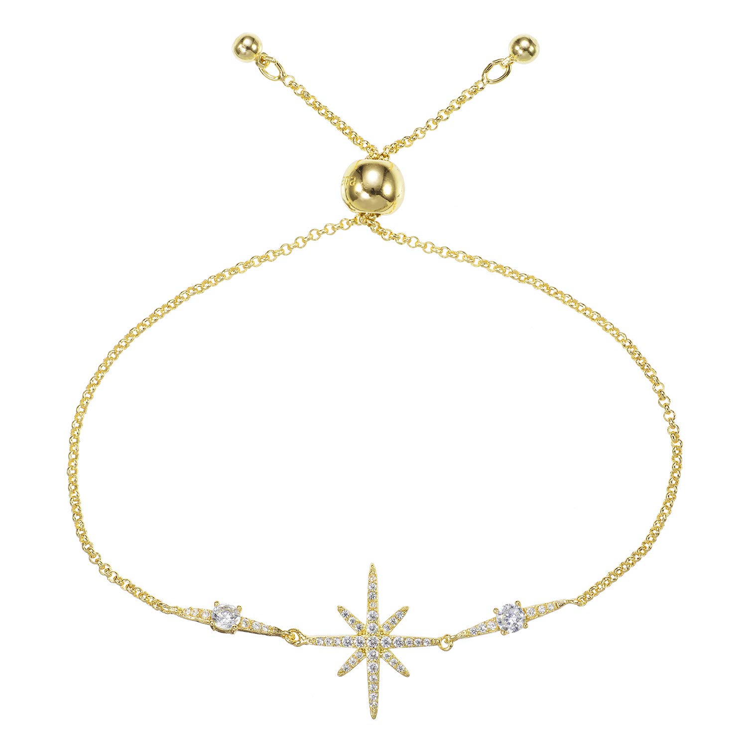 Namana Gold North Star Bracelet for Women with Cubic Zirconia, Stone Studded Gold Bracelets for Women, Star Jewellery for Women, Lucky Star Adjustable Bracelet, Gold Jewellery Gifts for Women