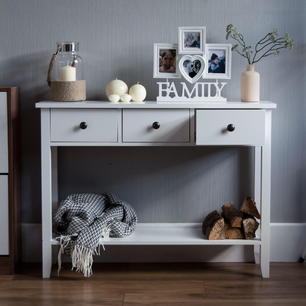 Vida Designs Windsor Console Table With Undershelf, Living Room,Hall Way Furniture (3 Drawer, White), 3 Drawers - Image 3