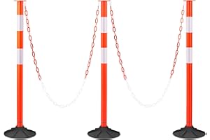 VEVOR 3 Pack Traffic Delineator Posts, 34 in Traffic Safety Cones with Weighted Base, Reflective Strips and Chain, Heavy Duty
