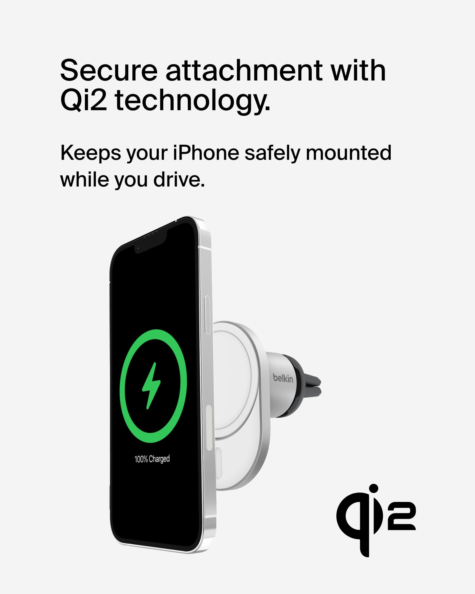 Belkin MagSafe-Compatible Wireless Car Charger 15W, Fast Charging Wireless Charger - Powerful Magnetic Vent Holder for iPhone 17, 16, 15, 14, 13 Series, Pixel 10, Secure Car Phone Mount - White