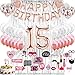 Quinceanera Decorations Sweet 15 Birthday Girl -104 Pk Decoracion De 15 Anos Rose Gold Pink Party Supplies Sash Photo Booth Props Candle Cake Toppers Balloon Banner Happy Fifteen Year Old Gift Ideas