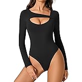 Avidlove Women Long Sleeve Bodysuit Scoop Neck Cutout Thong Body Suits Double Lined Slim Fitted Leotard Going Out Tops
