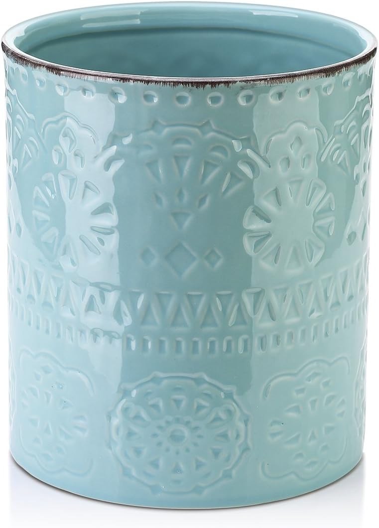 DOWAN Utensil Holder, 7.2 x 6.2 inches Large Kitchen Utensil Holder for Countertop Ceramic Cutlery Holder