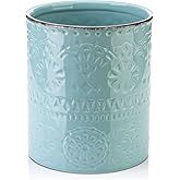 DOWAN 7.2" Kitchen Utensil Holder, Extra Large Farmhouse Utensil Holders for Countertop, Ceramic Utensil Crock, Anti Slip Cork Bottom