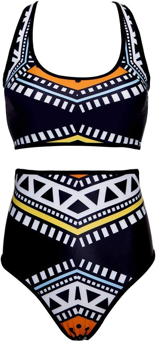 Bikini Sets High Waisted Two Pieces Beach Swimwear Bathing Suit Swimsuit Halter Cutout African Print Keyhole Print for Woman (M)