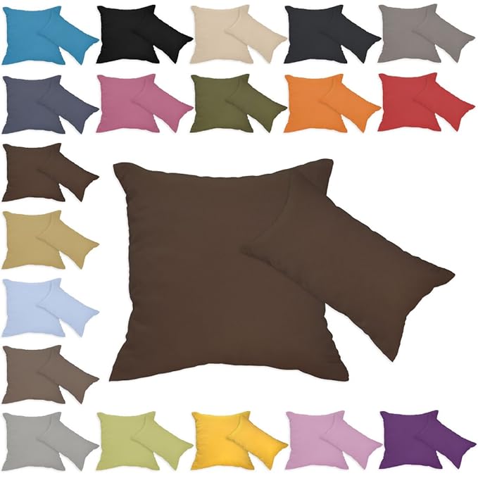 Qool24 Leinen-Optik Kissenbezug mit Reißverschluss Kissenhülle Kissenbezüge 23 Farben und 19 Größen Braun 35x35 cm