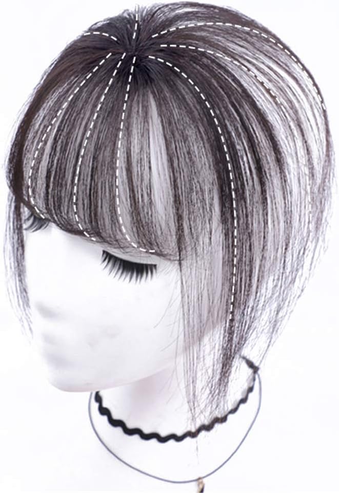 Real Human Hair Clip on Bangs Topper 3D Hand Made Air Bangs Forehead Wiglet Hairpieces for Women, 7" Dark Brown