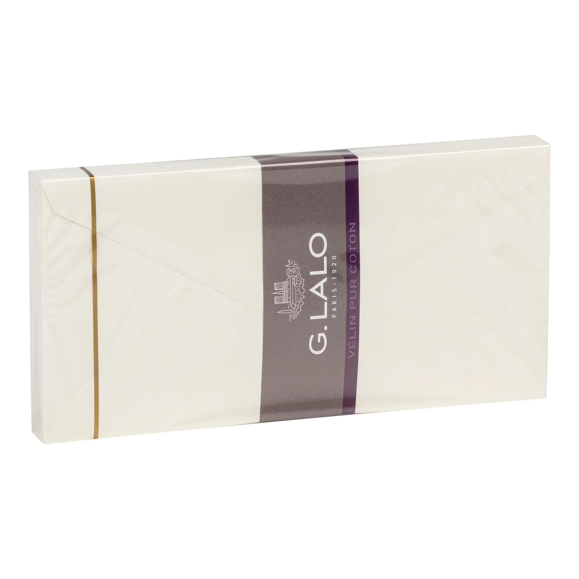 Lalo 21800L - Velin Pur Coton. Pack of 20 Gummed envelopes. Sizes: 11x22 cm 125g, Vellum Pure Cotton, Cream White. Lined. Correspondence. Made in France