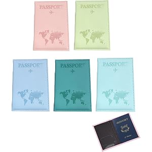 5-Pack PU Leather Passport Covers – Multi-Color Travel Passport Holder Set | Embossed World Map Design, For Family Travel, Sl