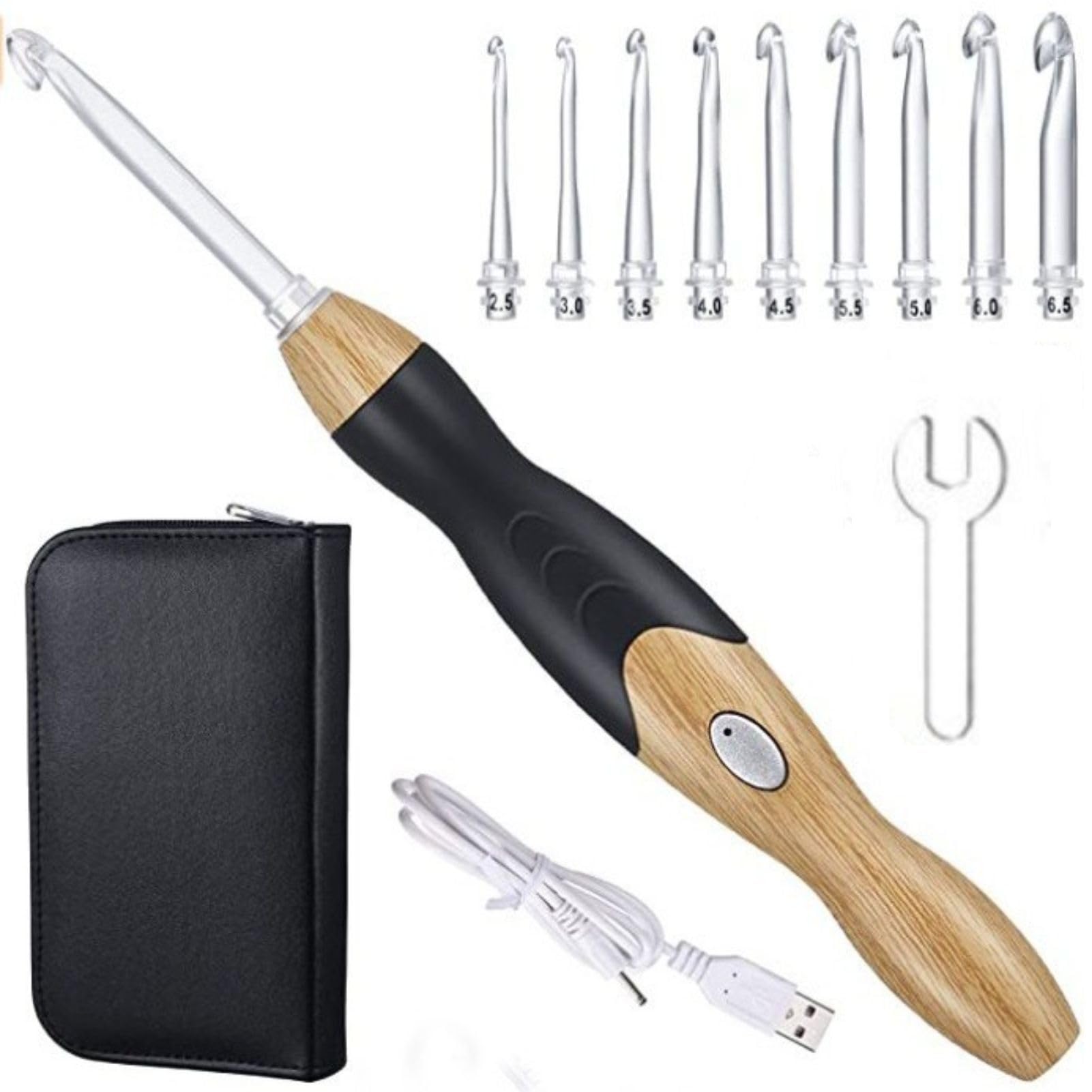 Lighted Crochet Hooks Set, 9 Sizes Light up Crochet Hook with Case, USB Rechargeable LED Crochet Hooks with Interchangeable Crochet Head for Arthritic Hands, 2.5mm to 6.5mm(Natural)