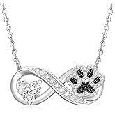 Fenthring Infinity Paw Print Necklace for Women Sterling Silver Heart Cat Dog Paw Necklace Pawprint Necklaces Pendant Jewelry Christmas Mothers Day Gifts