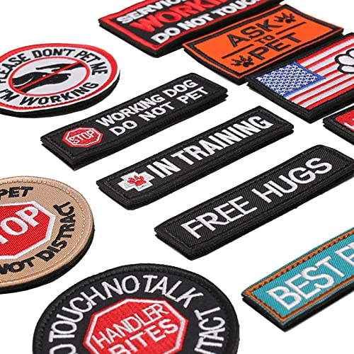 TACVEL 13 Pieces Dog Vest Patches, Service Dog Patches, Ask to Pet Do Not Pet Patch, Vest Removable Tactical Patches Hook and Loop Harness American Flag Dog Patches Set for Dog Harness Vest Collar