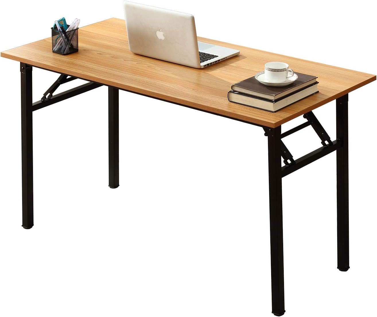sogesfurniture Computer Desk Office Desk 47 inches Folding Table Laptop Desk Computer Table Workstation with BIFMA Certification No Assembly Required,Teak with Black Leg BHUS-AC5BB-120