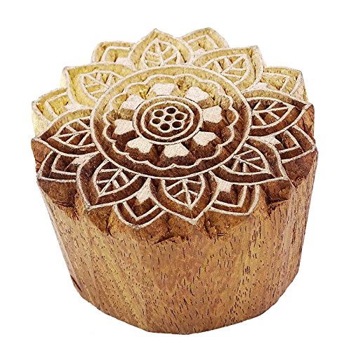 Hand Carved Sun Stamp Brown Wooden Textile Stamp Indian Printing New Block Art - Thumbnail 3