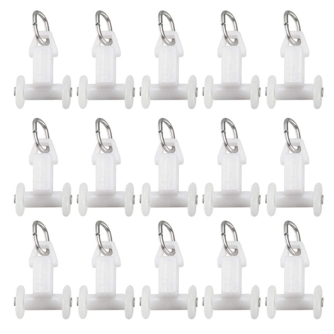 Sourcingmap Curtain Track Plastic Twin Wheeled Carriers Drapery Rail Sliding Glider for Window Shower Curtain Tracks 11mm Dia 30 Pcs