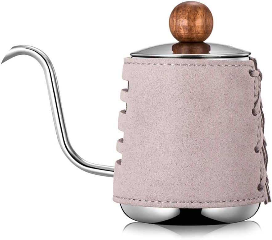 Coffee Brewing Kettle 90 Degree Water Flow Direction Gooseneck Spout for Pour Over Coffee and Tea Vintage Leather Texture Coffee Maker,Gray,550ml