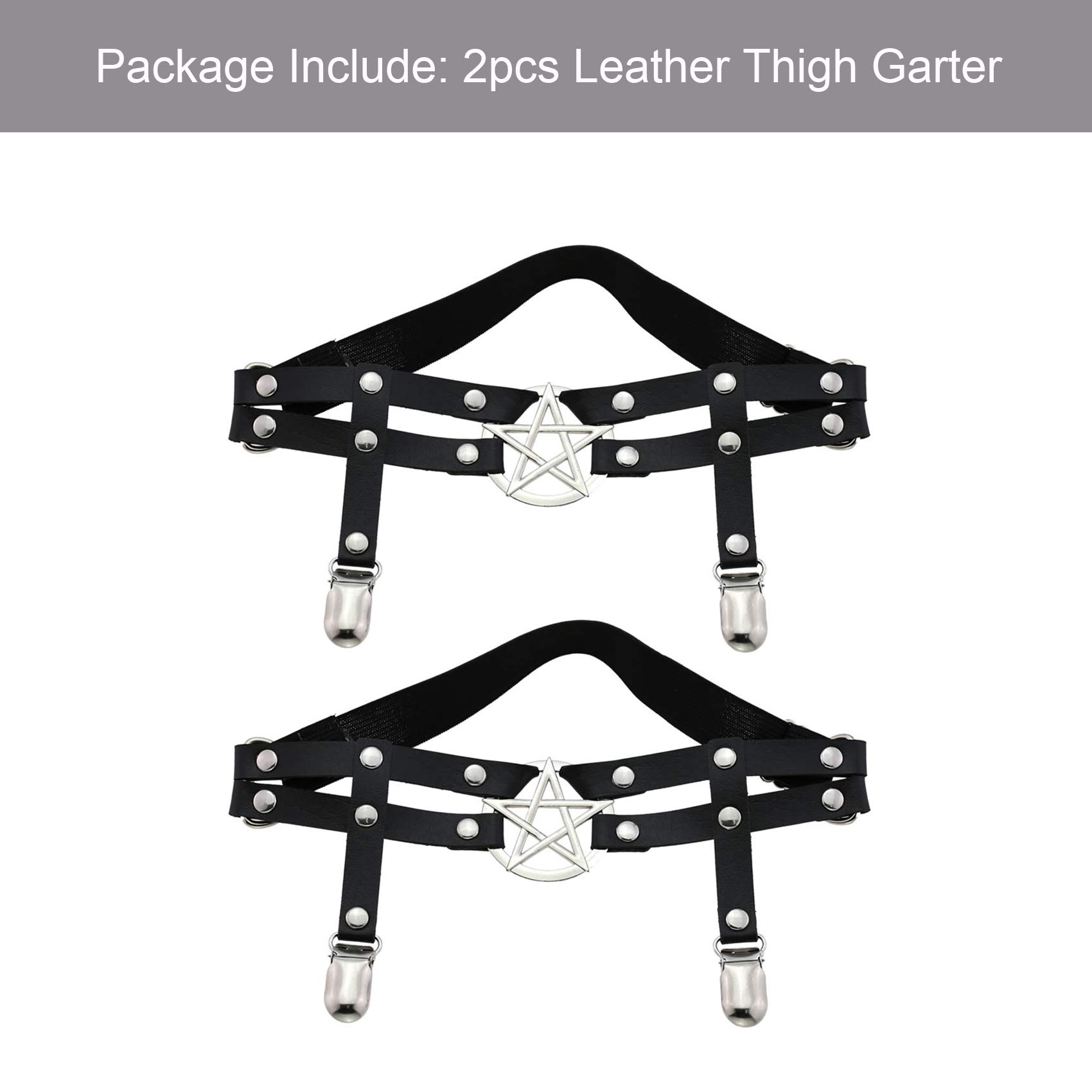 alisikee 2pcs Adjustable Star-Shaped Leg Garter with Anti-Slip Clips, Elastic Gothic Thigh Ring Garter for Women and Girls