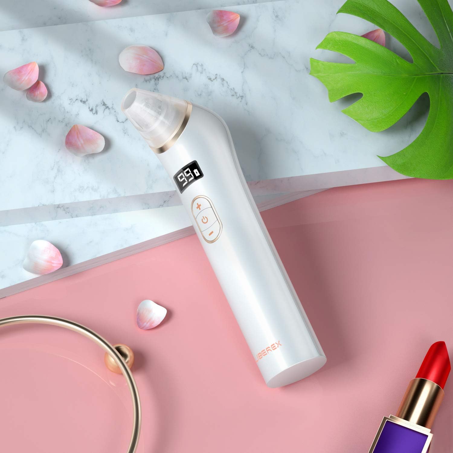 Liberex Blackhead Remover Pore Vacuum - Blue & Red Light Therapy Pore Cleanser, Diamond Microcrystalline Electric Acne Extractor, 4 Suction Heads with 5 Intensity Levels, USB Rechargeable (Rose Gold): Health & Personal Care