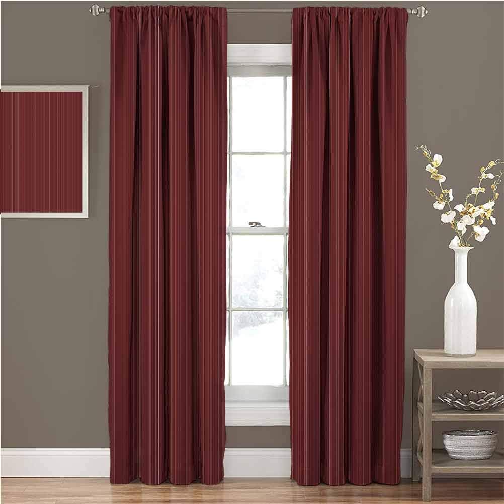 Maroon Curtain Set of 2 Panels Classical Striped Display with Thin