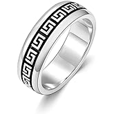 Lattd Men's Wedding Rings 925 Sterling Silver Greek Key Ring Size 8-13 Engagement Promise Band Ring for Men Women Silver