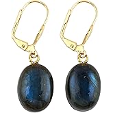 NJCRAFT Natural Labradorite Gemstone Dangling Earrings, Gold Plated Hoop Earrings, AAA Quality Polished Stones, Handmade Women Jewelry, Chakra Crystals, Birthday Gift for Her