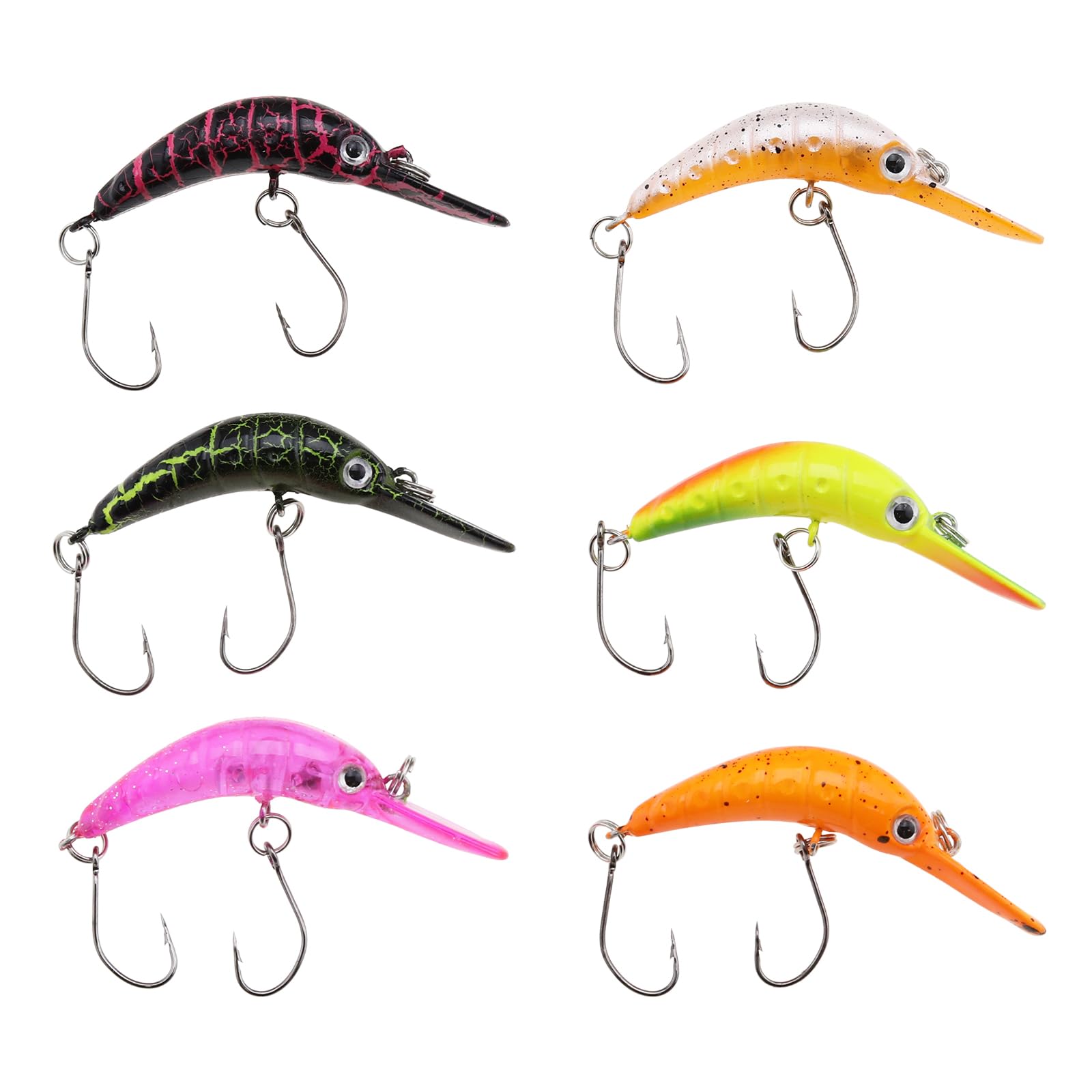 VGOL 6pcs 3D Minnow Double Hook Fishing Lures Size 5.2 CM Weight 2.6g Swimbait Fishing Tackle Lure Kit For Bass Trout Walleye Redfish