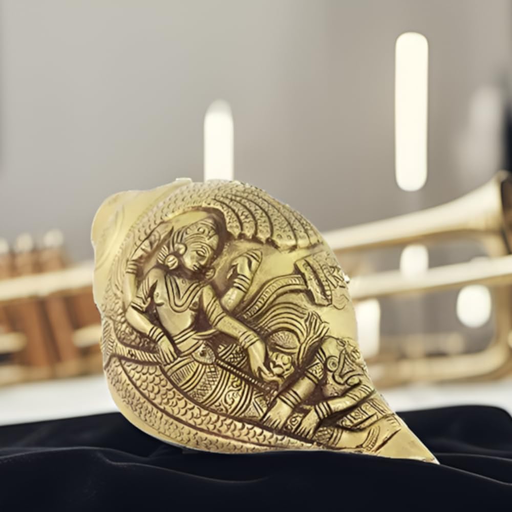 Purpledip Antique Brass Vishnu and Lakshmi Shankh (10015)