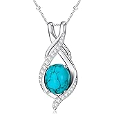 DOLIOX Genuine Turquoise Necklace for Women 925 Sterling Silver with Oval Natural Stone with CZ Pendant Gemstone Jewelry for Her Wife Mom Sister Girlfriend