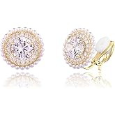 YOQUCOL Sunflower Shape 7MM Zirconia Crystal Golden Clip On Earrings Simulated Pearl Non Pierced Ears for Women