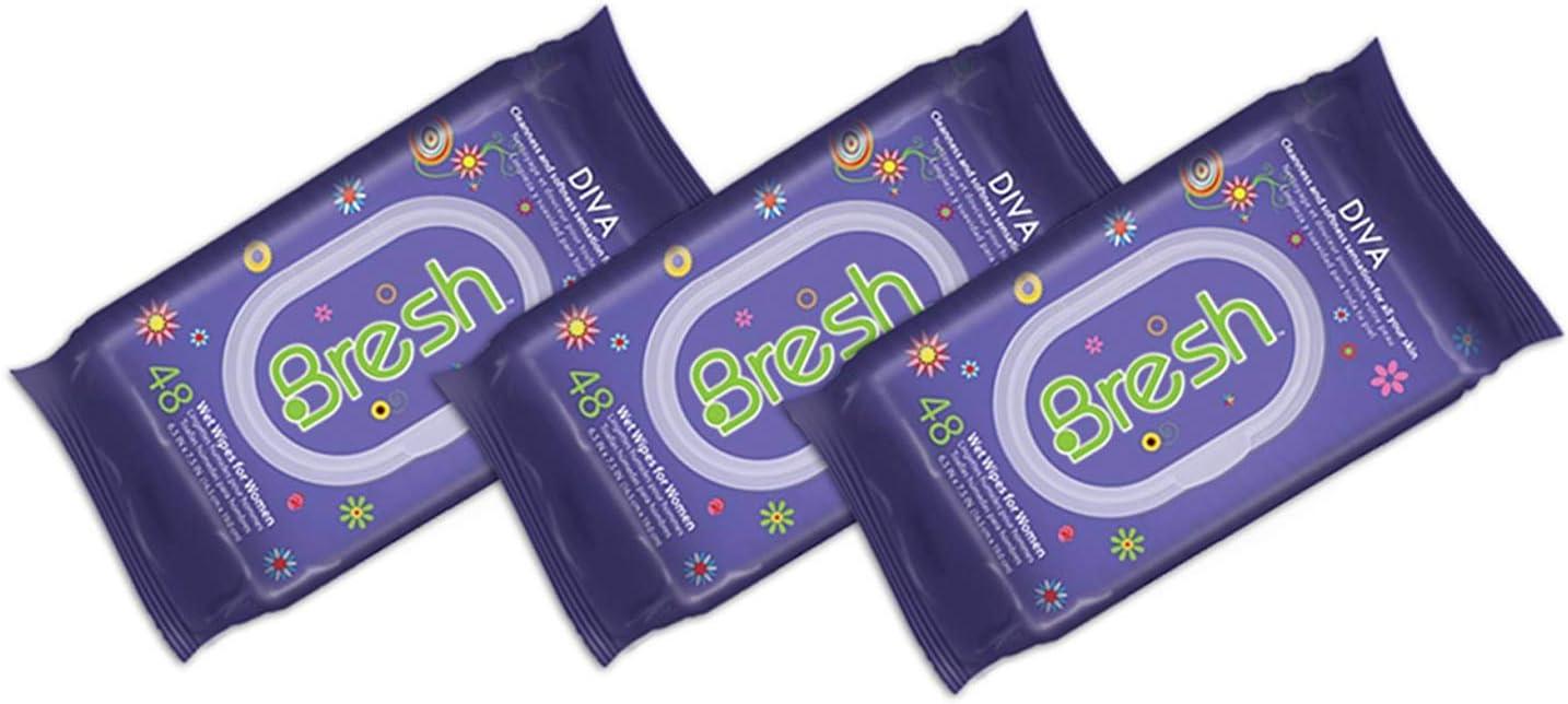 BRESH Body Wipes for Women Feminine Wipes - Hypoallergenic and pH Balanced Wet Wipes - Ideal After Sports, Traveling, Car, Purse, Toilet - Diva Fragrance. Keep Your Body, Hands and Face Fresh.