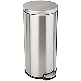 Amazon Basics 30 Liter / 7.9 Gallon Round Soft-Close Trash Can with Foot Pedal - Stainless Steel