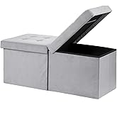 AmasSmile® Storage Ottoman Foot Rest Stool, 34 inch Velvet Footstool Bench, Short Ottoman Stool, Small Folding Storage Ottoman Store Books, Records, Grey