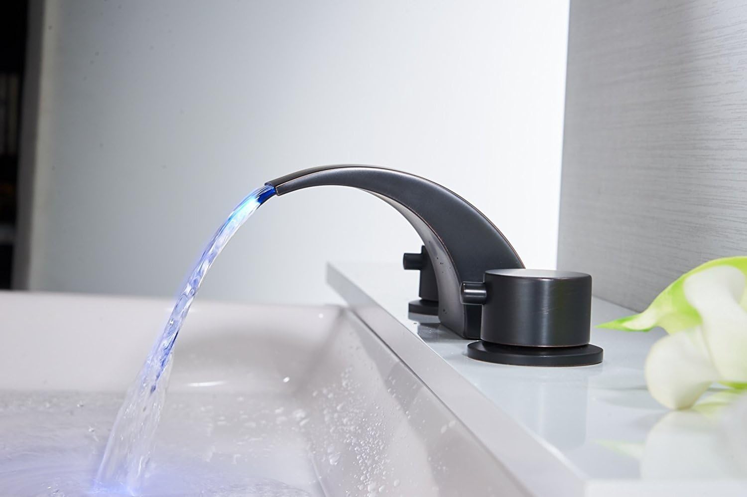 Homevacious Widespread Bathroom Sink Faucet Led Light Waterfall Oil Rubbed Bronze Bath Tub Garden 8-16 inch 2 Handles 3 Holes Black Commercial Lavatory Faucets Modern Contemporary Basin Mixer Tap - - 