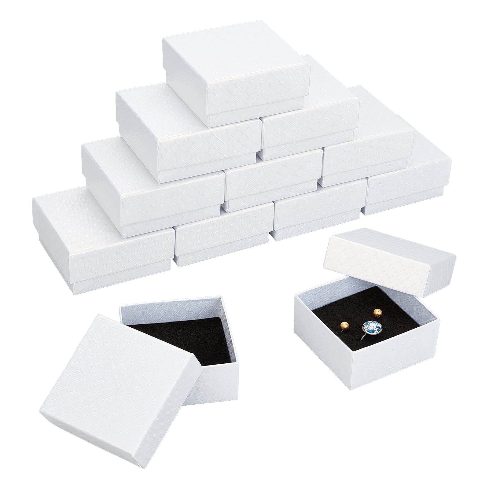 NBEADS 12 Pcs 7.5x7.5x3.5cm Cardboard Jewelry Box, White Square Paper Gift Case Paperboard Boxes with Sponge Fill for Pendants Necklaces Bracelet Gift Packaging Shipping