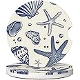 SimpleSteet Absorbent Ceramic Car Coasters for Cup Holders, Blue Sea Starfish Shells Design 2.56" Anti Slip Universal Drink Cup Coasters for Women Men (2 Pack)