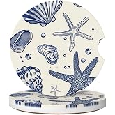 SimpleSteet Car Coasters for Cup Holders - Blue Sea Starfish Shells