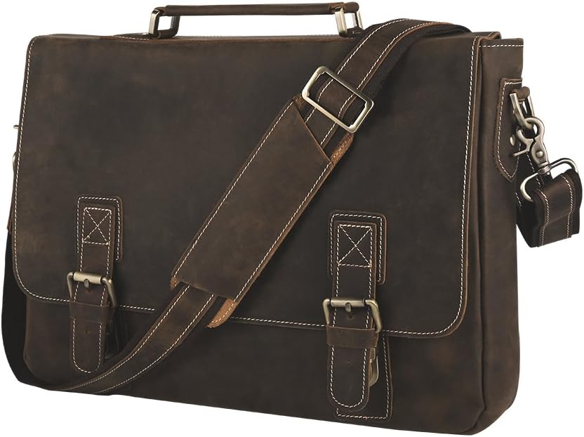 SMRITI Retro Leather Laptop Messenger Bag Satchel Briefcase - Brown