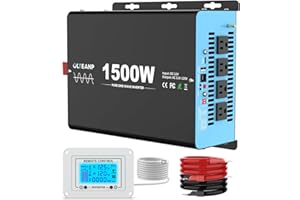 OLTEANP New Upgraded 1500 Watts Pure Sine Wave Inverter, 12V DC to 110V AC Power Inverter with 4 AC Outlets, USB Port, Type-C Port for Truck, Vehicle, Power Outage, Remote Control with LCD Screen