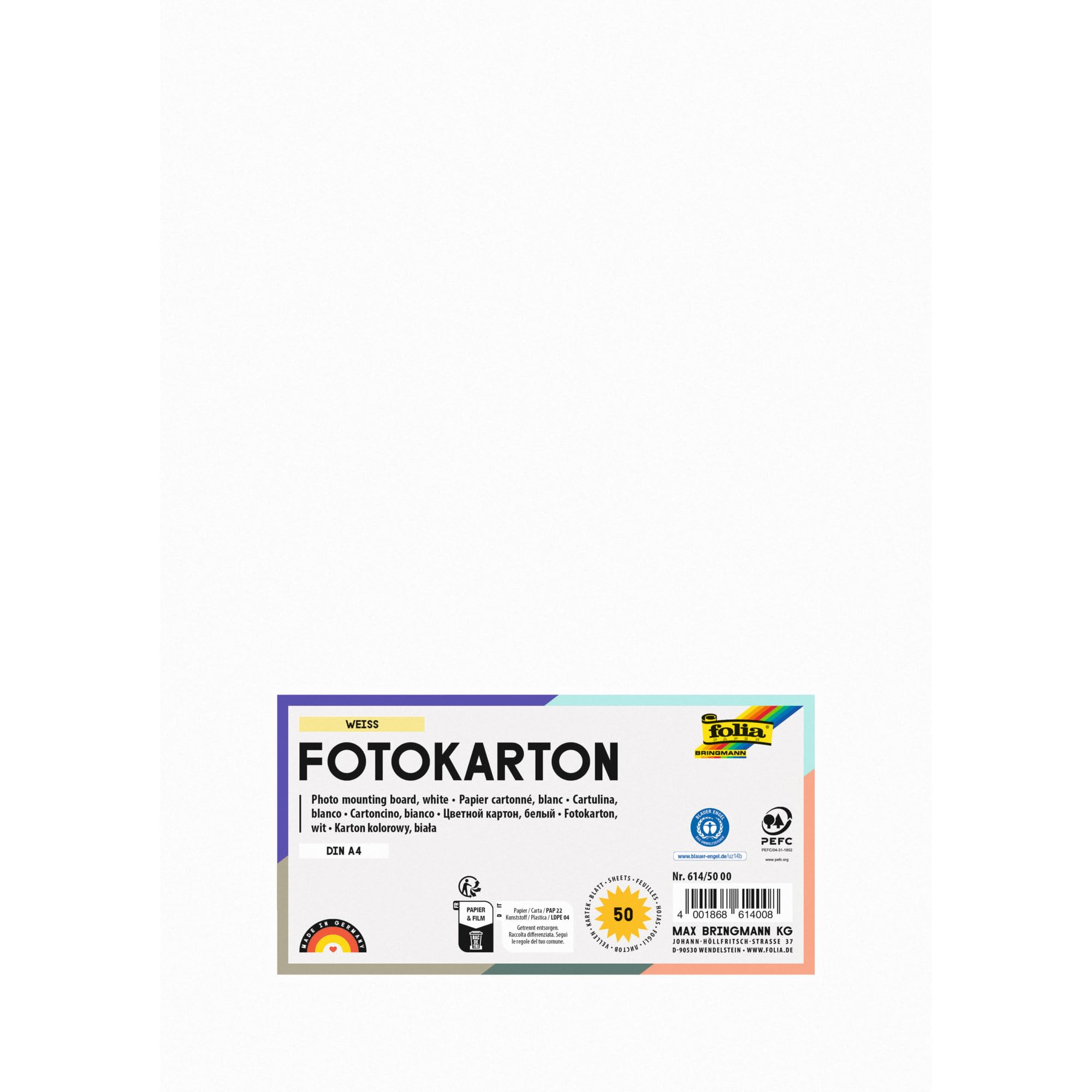 folia 4001868614008 614/50 0 Photo Card DIN A4 300 g/m² 50 Sheets White for Crafts and Creative Design of Cards, Window Pictures and Scrapbooking