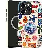 kiritfox Magnetic Case for iPhone 16 Pro,Hybrid 2-Layer Hard Shell,Shockproof for Girl Women [Compatible with MagSafe] - European Fruit Bow Collage