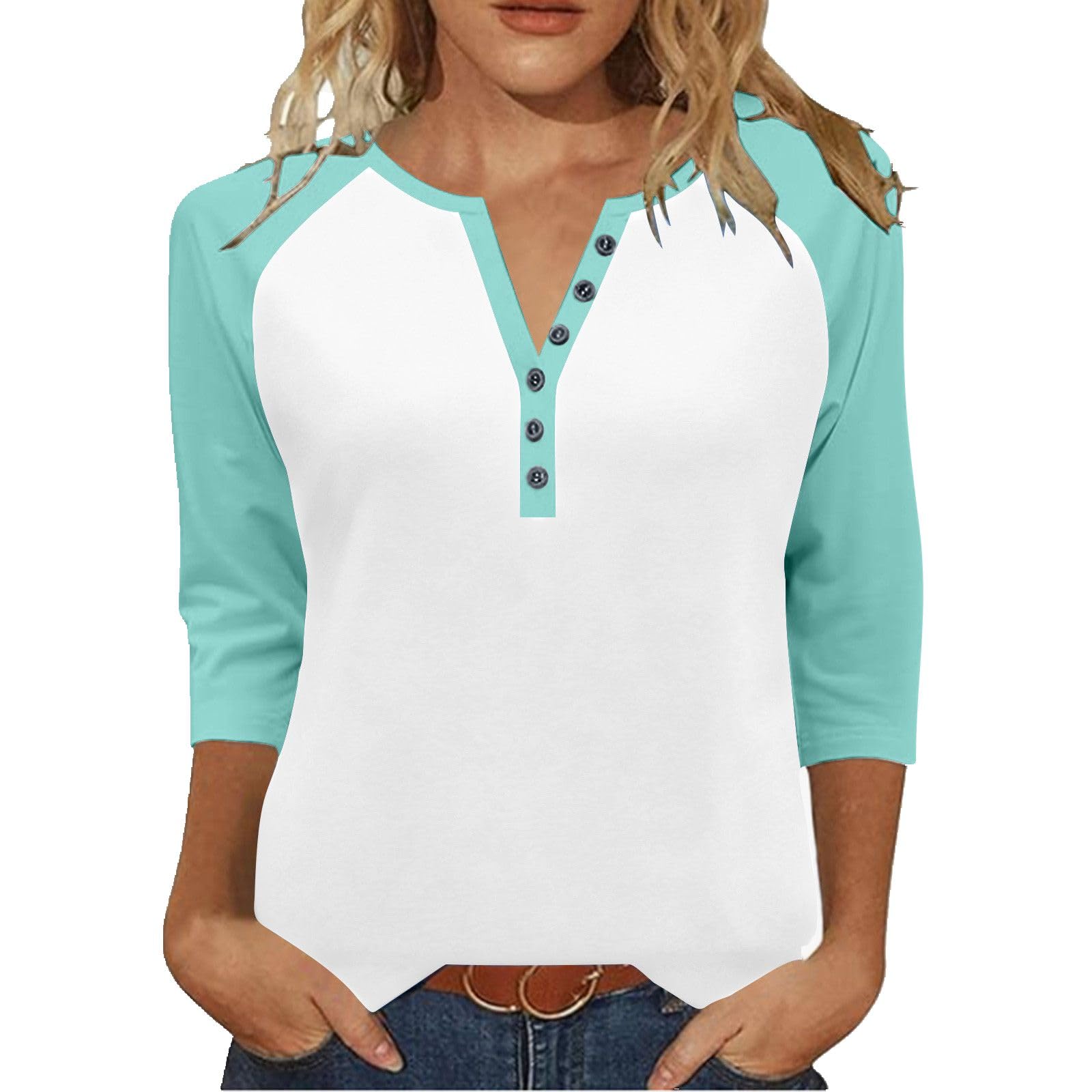 Henley Shirts for Women Y2K Contrast Color Block