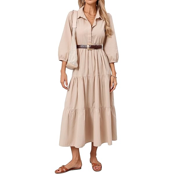 chinese dress ladies BestGirl Shirt Dresses for Women Casual V Neck Button Down Loose Long Maxi  Dress with Belts at Amazon Women's Clothing store