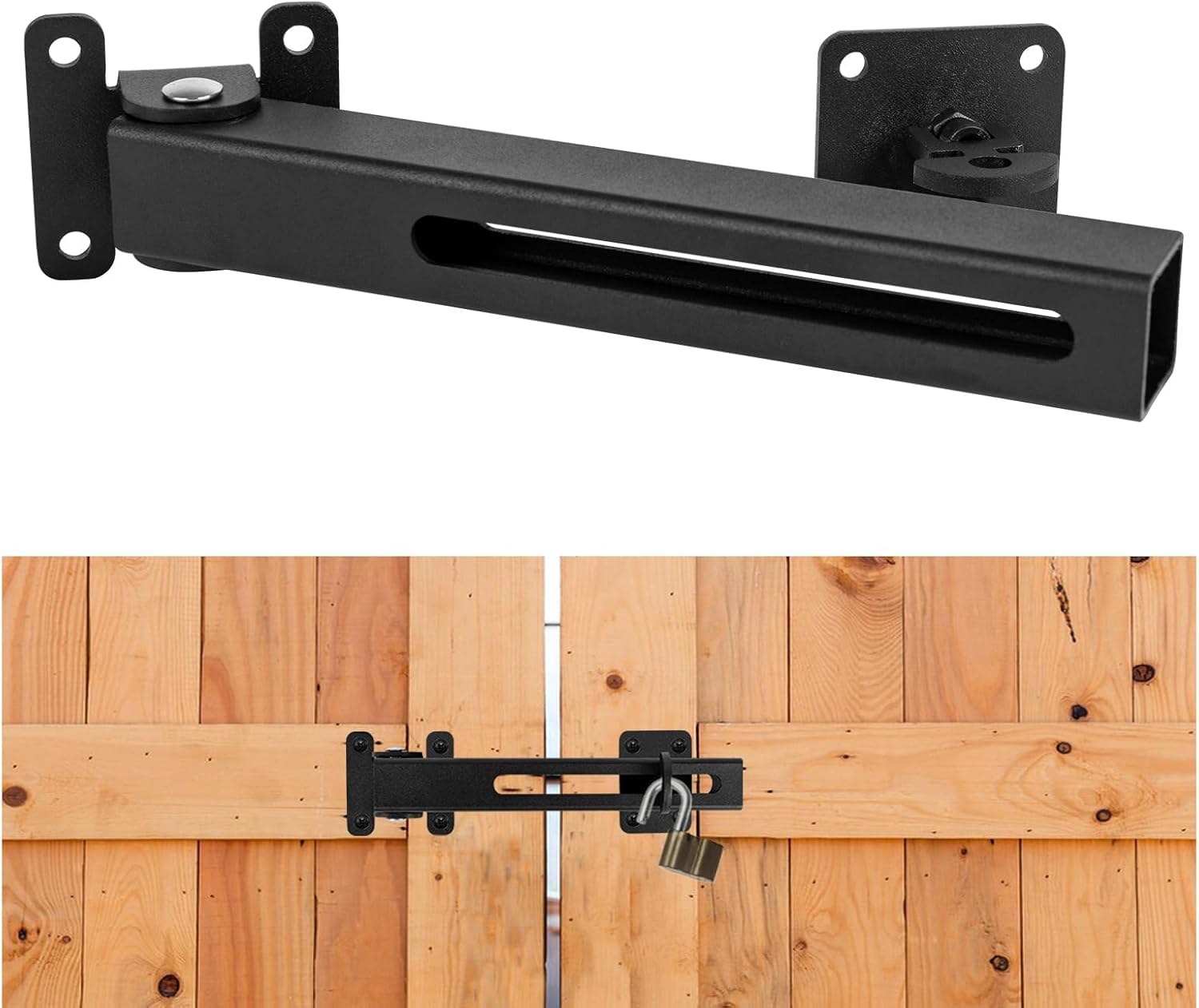 VANROUG Flip Gate Latch Lock with Padlock Hole, Safety Door Bolt Latch Lock, Barn Door Lock Adjustable Door Latch for Swing Door, Outdoor Wooden Fence, Shed, Garage, Yard, Matte Black