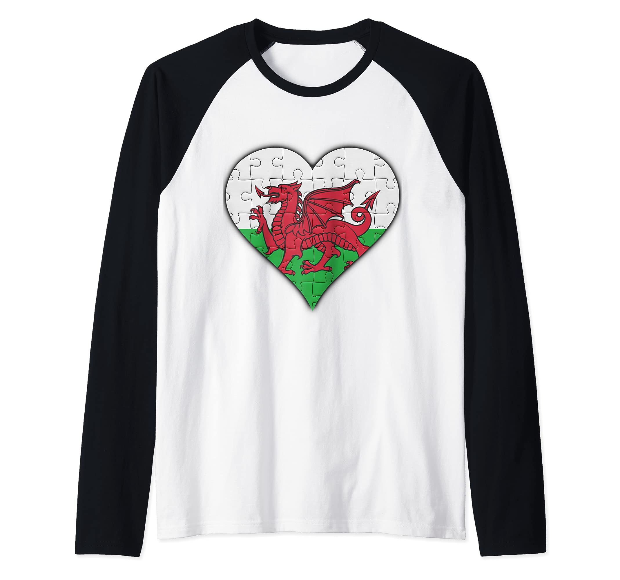 Wales Welsh Flag Heart Raglan Baseball Tee