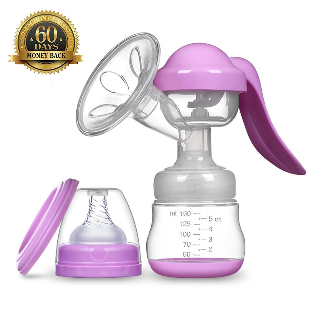 Breastfeeding Manual Breast Pumps Milk Suction with Protective Lid Silicone Portable Hands-Free Design Ideal for Travel (Purple)